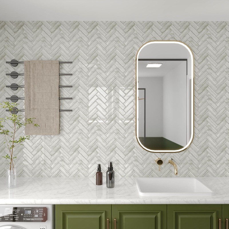 CHIHUT 12''x12'' Grey Wood Look Herringbone Peel and Stick Backsplash