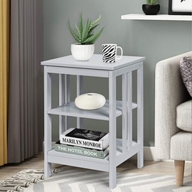 KOTEK 3-Tier Nightstand, Wooden Sofa Side Table with Storage Shelves, Stable Structure, Accent Table Bedside Table End Table for Bedroom, Living Room, Easy Assembly (Grey)