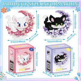 VEQENIFY Set of 2 Cat Mini Building Blocks Set, Micro Building Blocks, Toy Kit, Cute Cat Bricks, Clamping Blocks, Animals Set, Gifts (White + Black)