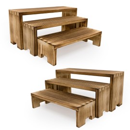 Yikaroeli Display Risers-3 Tier Wood Risers Decorative Rectangular Display Stands Arranging and Showcasing your favorite items(6-piece Set) (Nature Wood)