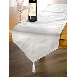 Emma Barclay Christmas Table Runner, Rectangular Machine Washable Xmas Dining Runner in Cream with Gold Reindeer Design - 13x72 Inch (33x183cm)