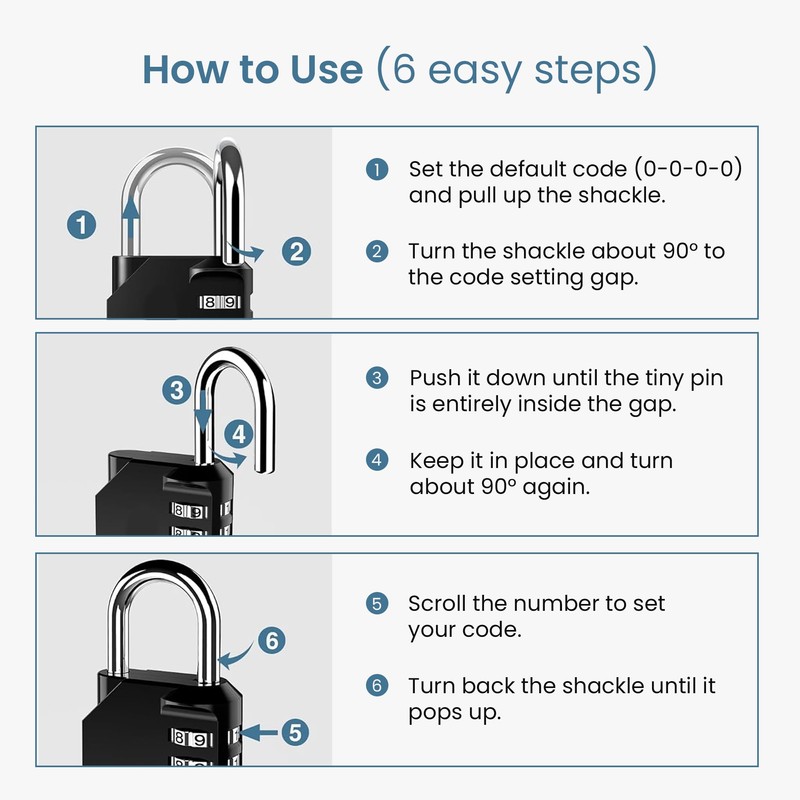 Sparkiva Black 4 Digit Combination Padlock for Gym Locker -