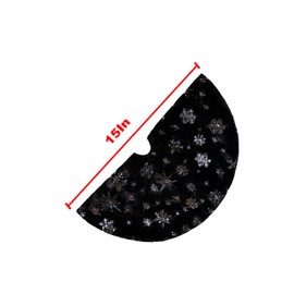 Christmas Tree Skirt Decoration 15" Mini Plush Black Faux Fur with Silver Sequin Snowflake Xmas Tree Skirt Deco for Merry Christmas Party Holiday Deco