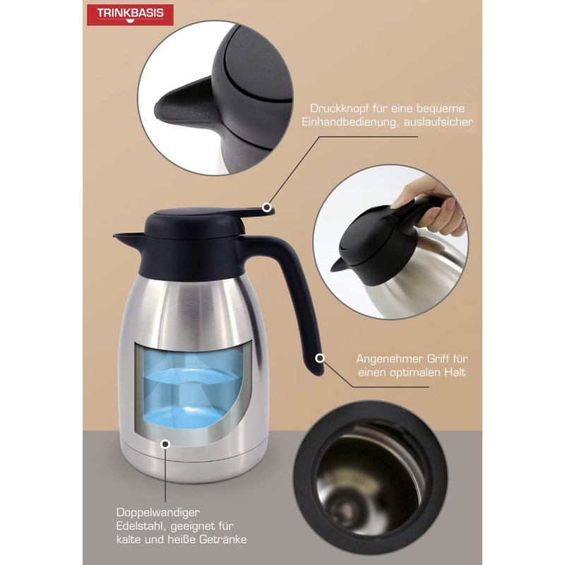 TRINKBASIS Insulated Jug 1.5 L - Double-Walled Stainless Steel Thermos