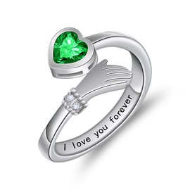 HMOOY Love Heart Hug Ring for Women, Adjustable Open Finger Rings Hand Rings Engraved I Love You Forever Promise Ring for Friendship Birthday Anniversary Christmas Thanksgiving Gifts Jewelry (Green)