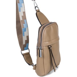 styleBREAKER Women's One Shoulder Backpack, Patterned Shoulder Strap, Solid Colour Crossbody Bag, City Backpack, Sling Bag 02012387, Colour:Mud