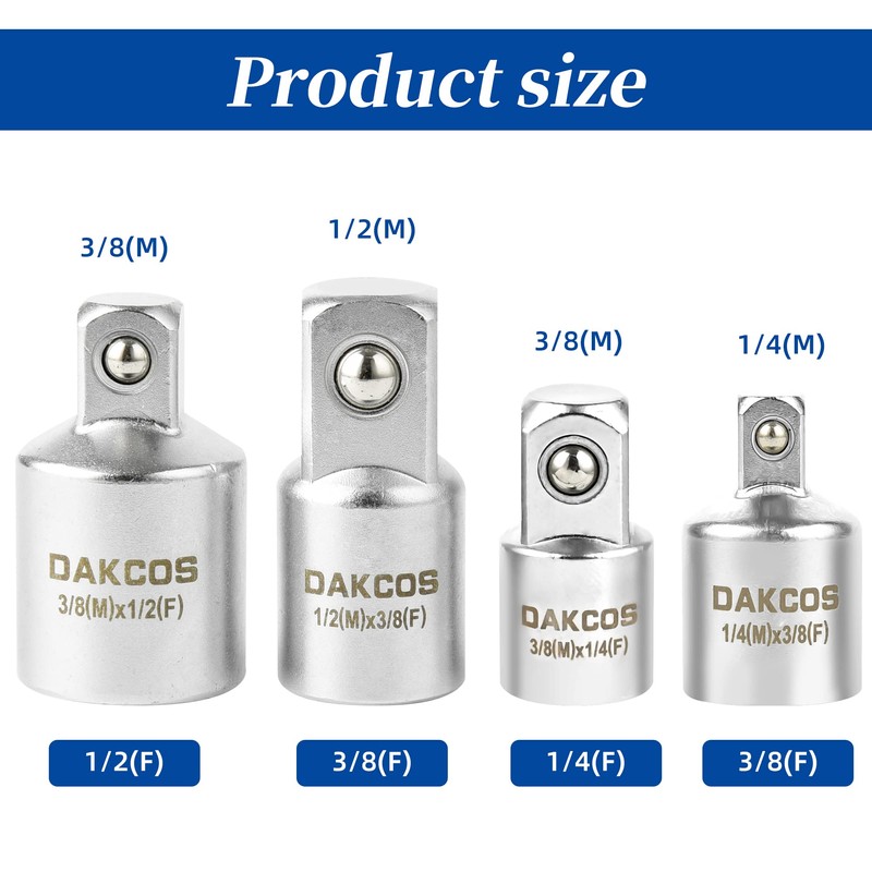 DAKCOS Socket Adapter Reducer Set, 4 Piece Socket Set, 1/2"