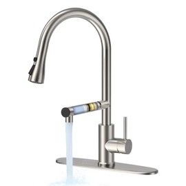 FEELSO Kitchen Faucets, Upgraded Filter Water Kitchen Faucet with Pull Down Sprayer, Brushed Nickel Stainless Steel High Arc 1 Or 3 Hole Kitchen Sink Faucet for Remove Lead, Chlorine, Bad Taste & Odor