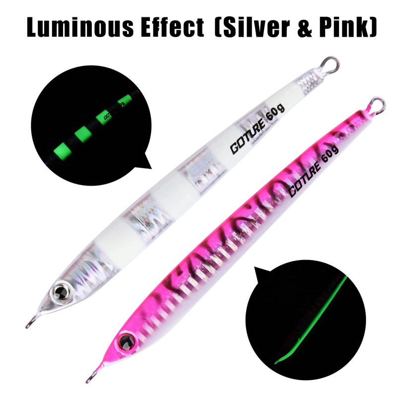 Goture Vertical Jigs 60-150g with Assist Hook, Glow Fishing Jig