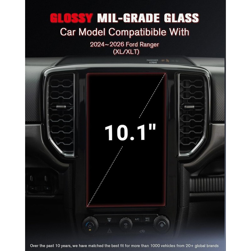 ASZSK For Glossy Tempered Glass 2024 2025 2026 Ford Ranger