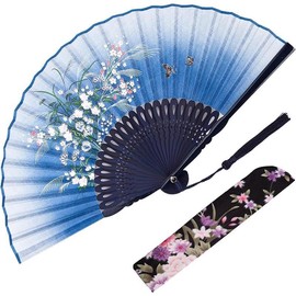 Boots on The Ground Hand Fan, Brown Folding Fabric Fans for Line Dancing Handheld Chinese Style Crafts for Dancing, Wedding, Party Favors DIY Decoration - Color: Blue