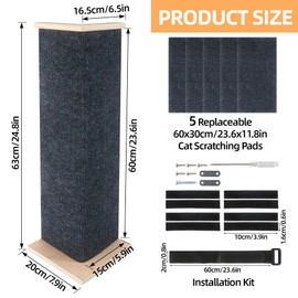 Dmnnlp 24" Tall Couch Corner Cat Scratcher, with 5Pcs Replaceable Cat Scratching Post Pad, Furniture Protector for Sofa, Easy Assembly Stylish Modern Cat Scratching Post