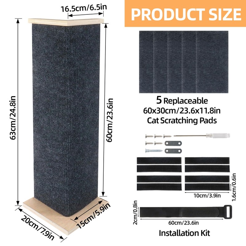 Dmnnlp 24" Tall Couch Corner Cat Scratcher, with 5Pcs Replaceable