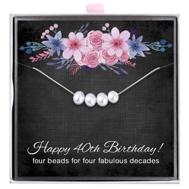 ALoveSoul 40th Birthday Gifts for Women - 925 Sterling Silver Necklace, 4 Pearls Necklace Gift for Her, Birthday Gift Ideas for Women