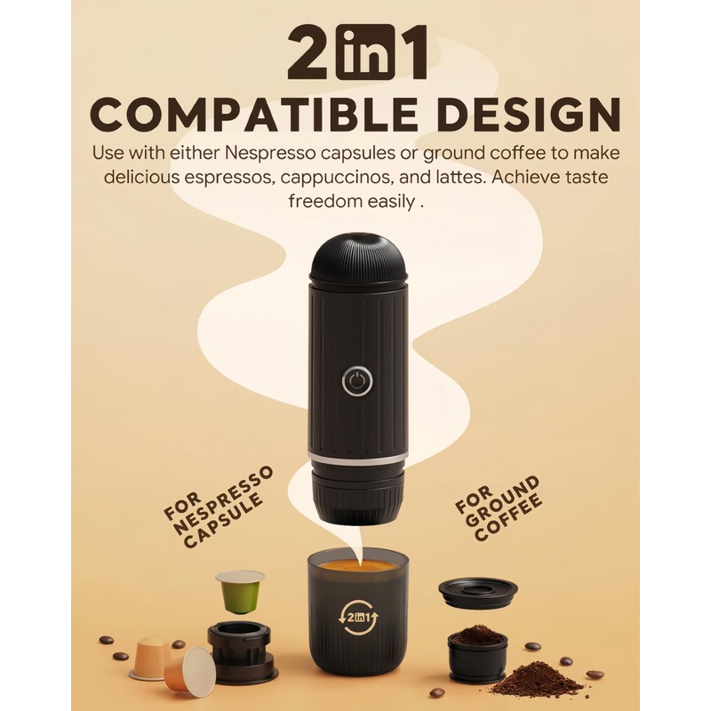 Portable Electric Espresso Machine Self-heating Rechargeable Travel Coffee Maker for