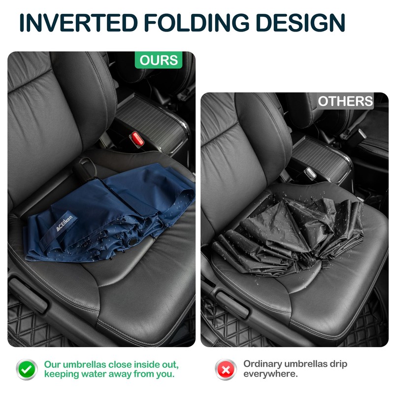 ACEIken Umbrella Reverse Close Folding Windproof Travel Umbrella - Compact