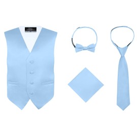 S.H. Churchill & Co. Conjunto de chaleco de 4 piezas para niño, con corbata, corbata para el cuello y pañuelo de bolsillo, Azul claro, 3 Años