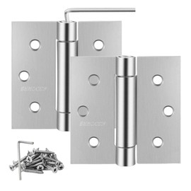 3.5" Self Closing Stainless Steel Hinges,3-1/2 inch x 3 1/2 Inch Heavy Duty Spring Loaded Automatic Adjustable to Close Door Hinge with Square Corner (Silver-2PACK)