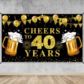Lnlofen Large Cheers to 40 Years Banner Backdrop, Black Gold Happy 40th Birthday Decorations Party Supplies, 40th Anniversary Poster Sign Decor(72.8 x 43.3 Inch)