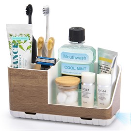 PARKMANI Toothbrush Holders for Bathrooms Countertop Organizer and Storage, Kids Electric Toothbrush and Toothpaste Holder, Bathroom Accessories Vanity Organizer (Wood Grain)