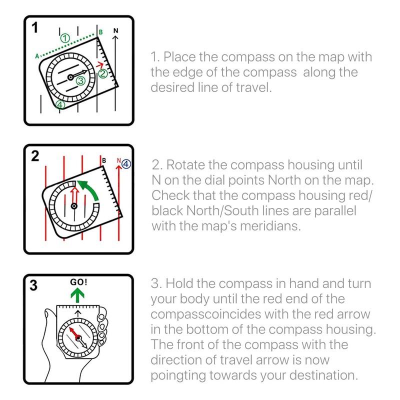 VANANA Outdoor Baseplate Ruler Map Scale Compass for Navigation Camping