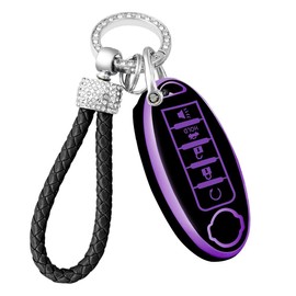 YALNORVA for Nissan Key Fob Cover with Keychain, Key Fob Case Cover Fits for Nissan Altima Rogue Sentra Maxima Armada Murano Pathfinder Versa Juke Infiniti Car Accessories Smart Key, Purple Black