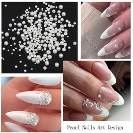 SEMATA Nail Art Charms Cream Flatback Nail Pearls Clearl AB Nails Gems Rhinestones Mixed Size 0.03-0.18in Nails Design Decoration for Women Manicure DIY