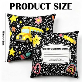 2Pcs Back to School Pillow Covers 18" x 18" School-Bus Notebook Pillow Covers School Bus Pencil Rainbow Pillowcases Decor for Classroom Bedroom Couch Teacher Appreciation Gifts