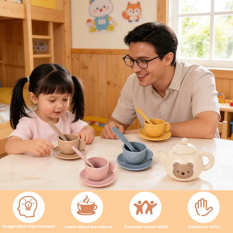 YOFOTHS Kids Silicone Tea Party Set, Pretend Play Tea Set