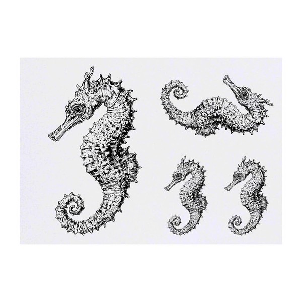 4 x 'Single Seahorse Side View' Temporary Tattoos - Water