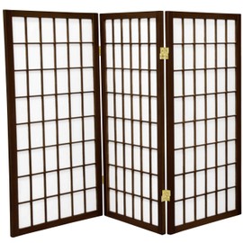 Oriental Furniture 3 ft. Tall Window Pane Shoji Screen - Walnut - 3 Panels