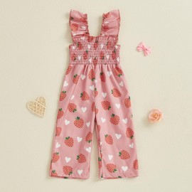 MAHUAOYIXI Infant Baby Girl Summer Overalls Jumpsuit Newborn Baby Girls' Ruffle Sleeveless Full Length Bodysuits Spaghetti Strap Strawberry Print Suspender Pants for Little Girls (Red, 18-24 Months)