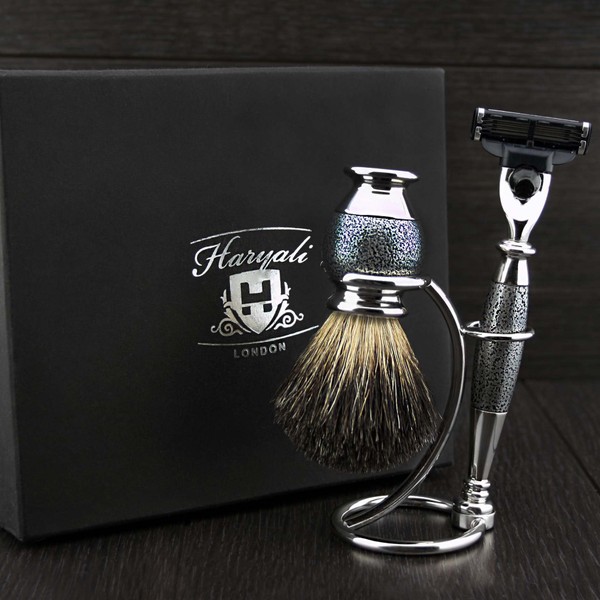 3 Pieces Men's Shaving Gift Set in Sliver Antique with