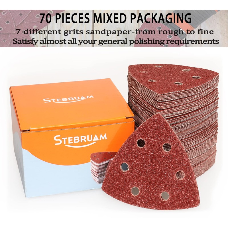 STEBRUAM Delta-Triangle Sanding Sheets,Sanding discs 65 Pieces Detail Sander Pads