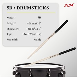5B Drum Sticks, Drum Sticks for Drums, Natural Solid Wood丨Weight Balanced丨Non-Slip Grip, Live Performance & Drum Kit Practice Accessories, Percussion Drumsticks for Beginner (1 Pair, 5B)