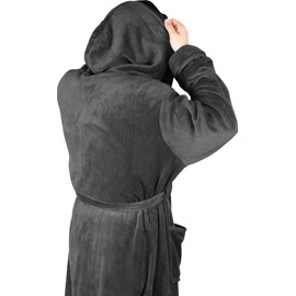 NY Threads Men's Hooded Bathrobe, Soft Fleece, Dressing Gown, Men's Sleepwear & Bathrobe, darkgray