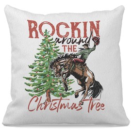 JIMOWANG Western Cowboy Christmas Throw Pillow Case Modern Cushion Cover Square Pillow Cover Decoration for Sofa Bed Chair Car 18 x 18 Inches