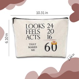 60th Birthday Gifts for Women Makeup Bag 60 Year Old Birthday Gifts for Grandma Mother Aunt Gift for Mom Nana Grammy Friends Gifts for Sister Her Travel Cosmetic Bag
