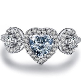 Jude Jewelers White Gold Plated Three Stone Heart Shaped Wedding Engagement Promise Statement Anniversary Ring (Silver, 6)