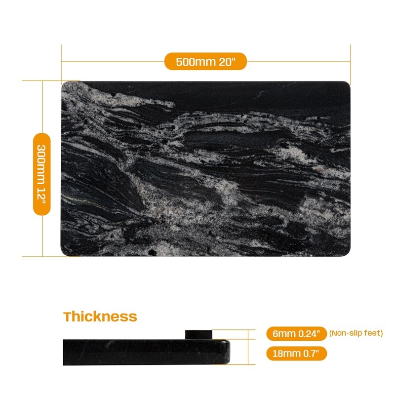 Adolif Natural Black Marble Pastry and Cutting Board, 12x20x0.7 Inch,