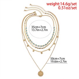 Rrdaily 4Pcs Gold Turquoise Beads Layered Necklace for Women,Stylish Stacking Boho Thin Chain Pendant Necklace,Retro Holiday Beach Party Jewelry Gifts (Gold)