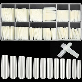 Pack of 240 Nail Tips for Gel Nails, Nail Tips, Natural False Nails Tips Set, Natural Colour, Full Cover Artificial Nails, Artificial Nail Tips, Traceless for DIY Ballerina Nail (Natural)