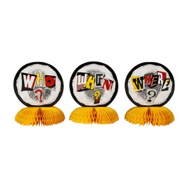 Fun Express 7 1/2" x 9" Mystery Party Multicolor Cardstock Centerpieces – 3 Piece