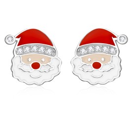 LINSTER Christmas Reindeer Snowman Santa Claus Christmas Tree Earrings for Women 925 Sterling Silver Winter Party Christmas Stud Earrings Christmas Decoration Gifts for Women Girls, Cubic Zirconia