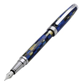 Xezo Urbanite Fountain Pen, Medium Nib. Retro Blue, Black, and Cream Colors with Chrome Plating. Limited Edition and Serialized. No Two Alike