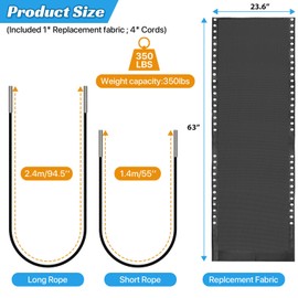 Ostlttyn Zero Gravity Chair Replacement Fabric with Cord Kits, 23.6" W x 63" L Repair Cloth with Replacement Bungee Cord for Anti Gravity Chairs Patio Lounge Chair Lawn Beach Sling Chair, Black