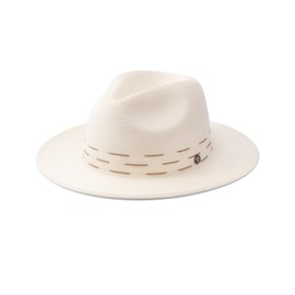 Pineapple&Star Sun Straw Fedora Beach Hat Fine Braid UPF50+ for Unisex (Large, Off-White Loewe)