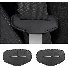 2PCS Seat Belt Buckle Cover, Anti-Scratch Leather Car Seat Belt Clip Holster, Auto Seat Belt Buckle Protector, Universal Interior Decor Accessories for Most Vehicles (Black, One Size)