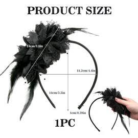 Fascinators Weddings for Women, Black Flower Feather Fascinator Hat with Headband Clip, Flower Feather Headband Fascinator for Cocktail Garden Tea Party Birthday Party, Costume Headwear Accessories