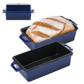 Northriver Casting 2 in 1 Enameled Cast Iron Bread Pan with Lid, Perfect Bread Oven, Loaf Pans for Baking Homemade Sourdough Bread 9x5, 2 Piece set, Navy Blue
